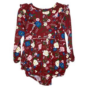 Ruffle Butts Maroon Floral Long Sleeve Bubble Romper Size 2T